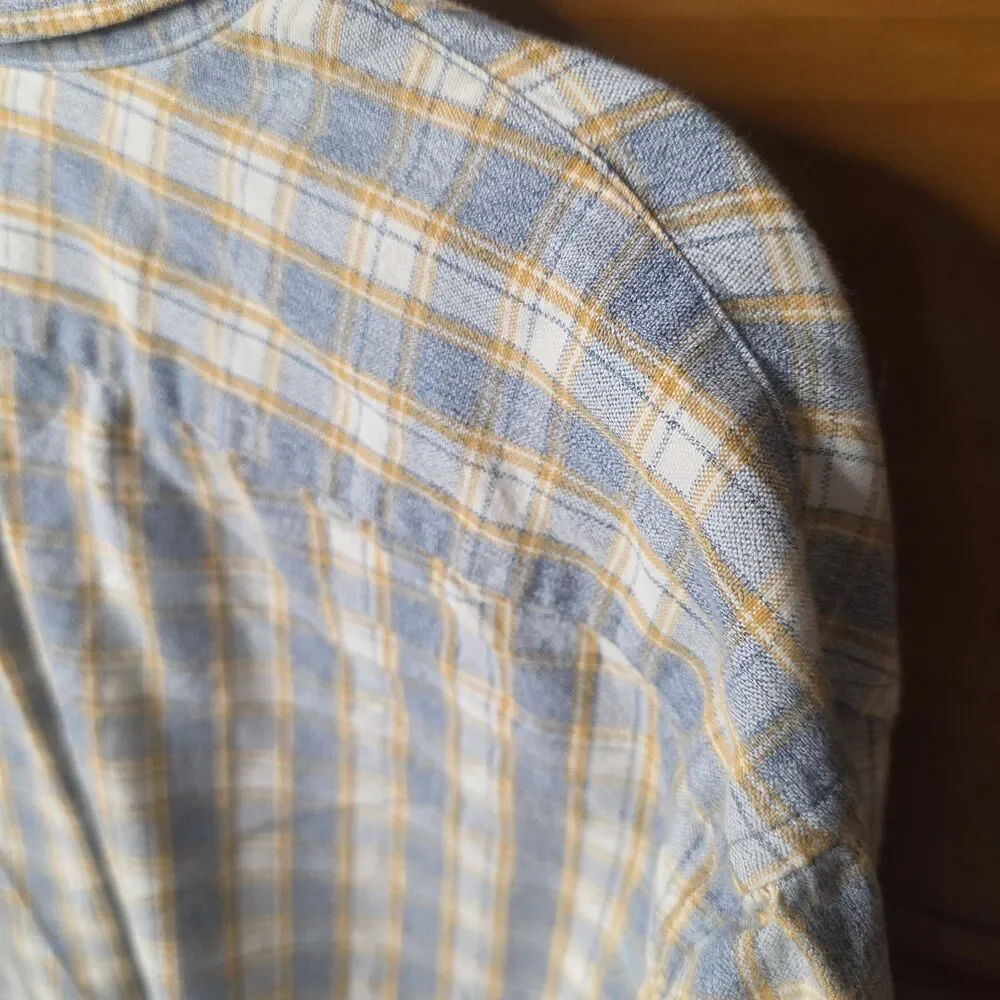 J.CREW Slim Fit Flannel Plaid Button Up Shirt Size Large Blue Yellow Long Sleeve